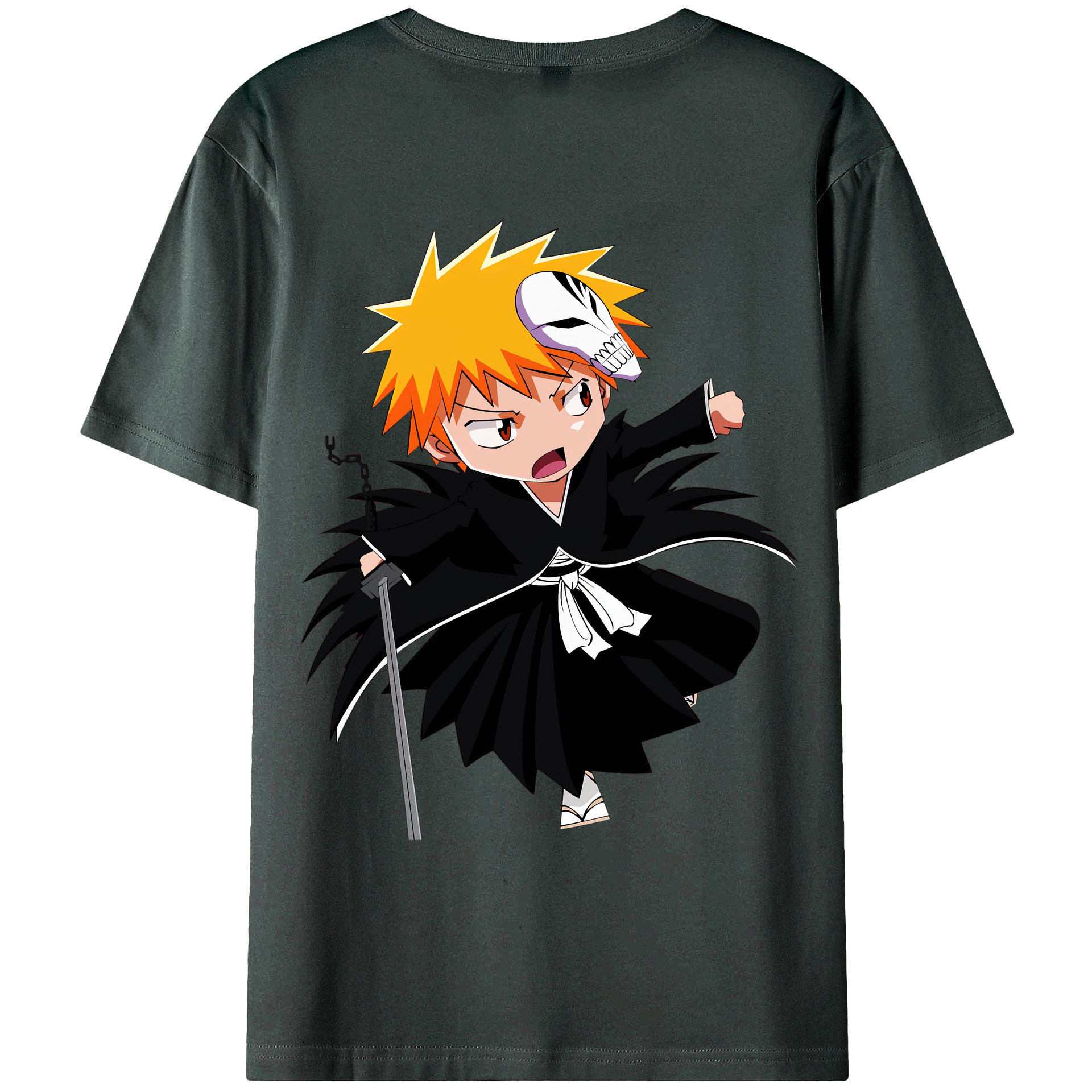 （画像用） ブリーチ 黒崎一護（くろさき いちご）BLEACH Kurosaki Ichigo 綿100％ メンズ半袖Tシャツ（バックプリント） 通気性